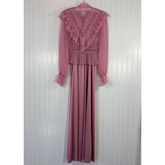 Vintage Victorian Revival Maxi Dress Size 18 Pink Prairie Cottage Romantic 70s - Picture 7 of 16